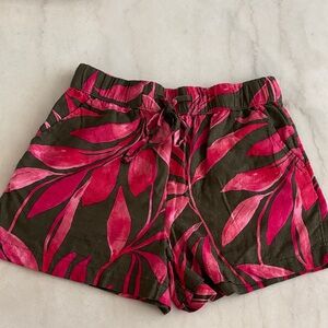 Time and Tru High Waist Pink and Green Leaf Shorts